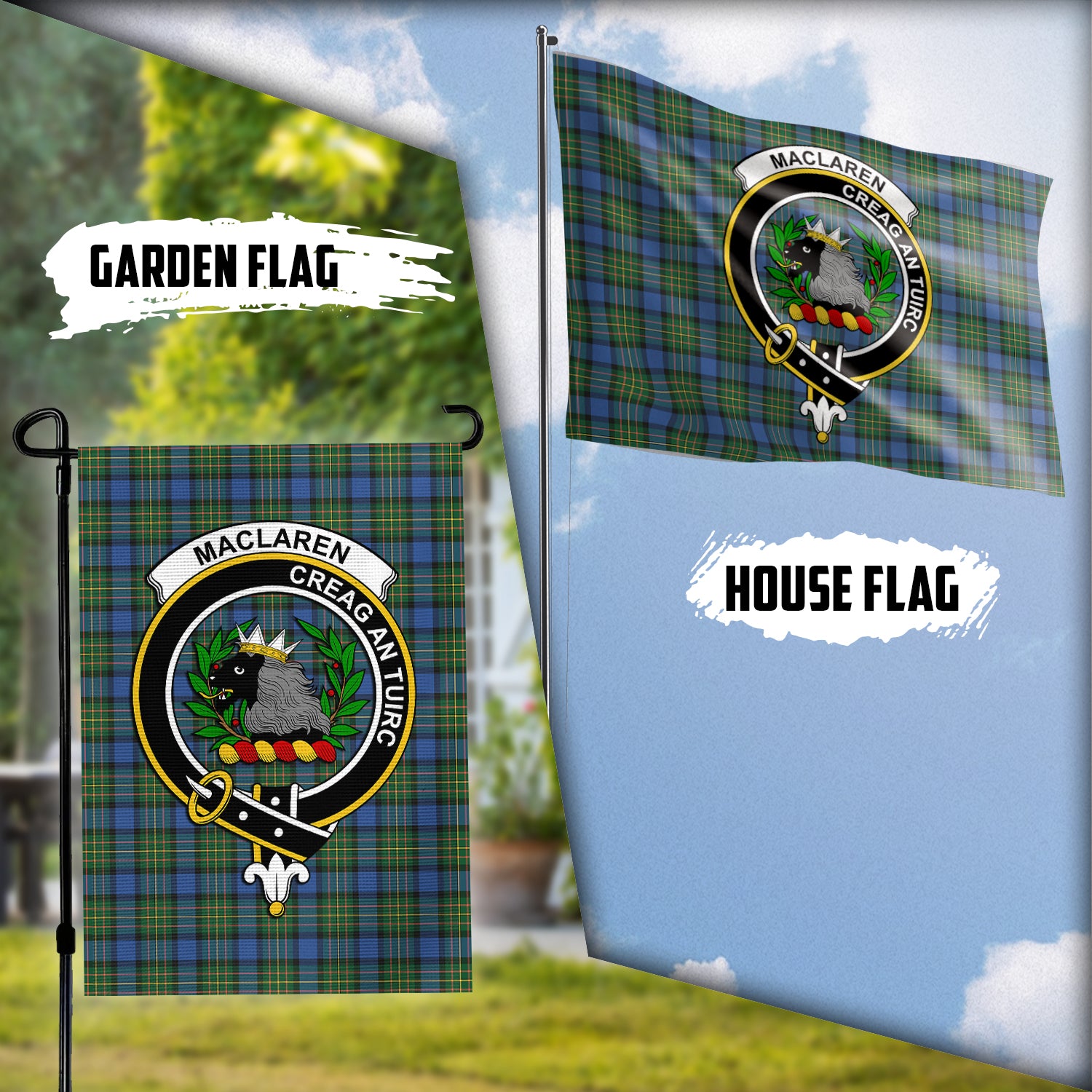 MacLaren Ancient Tartan Flag with Family Crest Garden Flag (Vertical) - Tartan Vibes Clothing