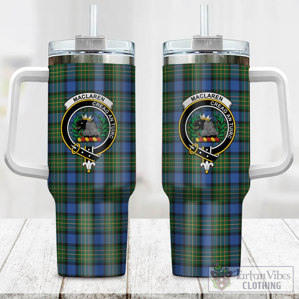 Tartan Vibes Clothing MacLaren Ancient Tartan and Family Crest Tumbler with Handle