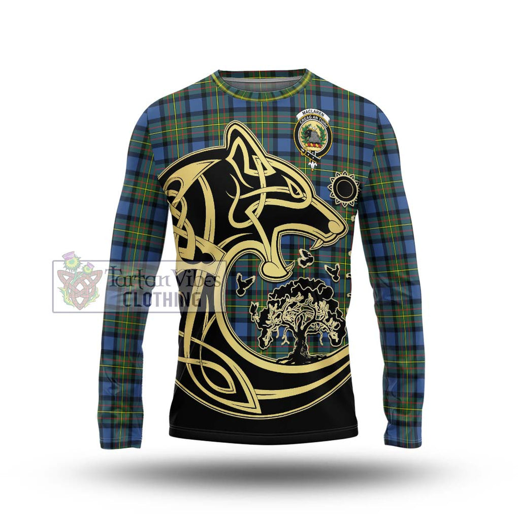 MacLaren Ancient Tartan Long Sleeve T-Shirt with Family Crest Celtic Wolf Style Unisex - Tartan Vibes Clothing