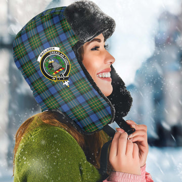 MacLaren Ancient Tartan Winter Trapper Hat with Family Crest