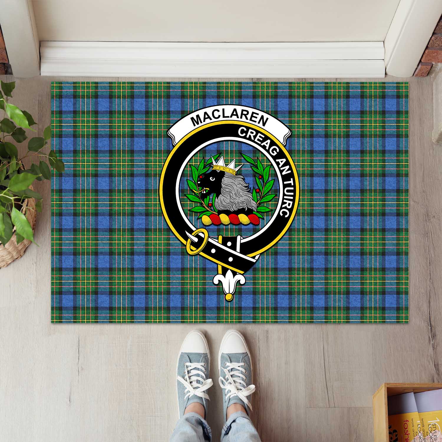 MacLaren Ancient Tartan Door Mat with Family Crest - Tartanvibesclothing