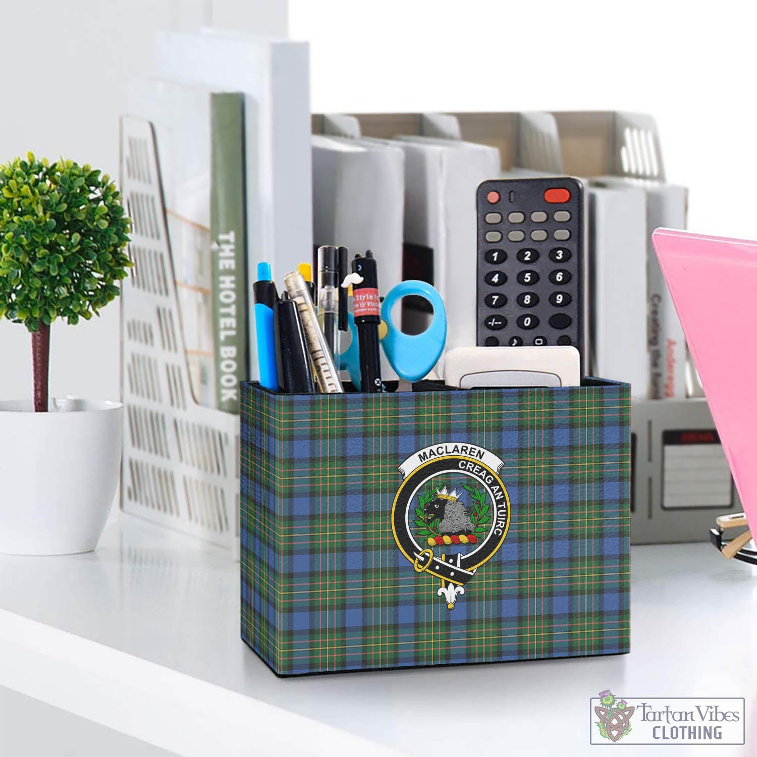 Tartan Vibes Clothing MacLaren Ancient Tartan Pen Holder with Family Crest