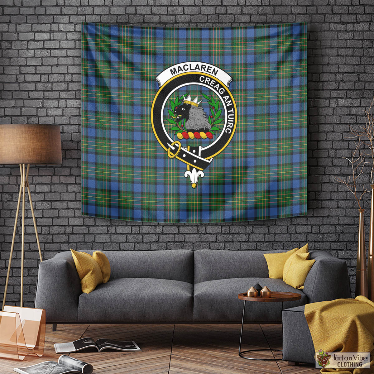 Tartan Vibes Clothing MacLaren Ancient Tartan Tapestry Wall Hanging and Home Decor for Room with Family Crest