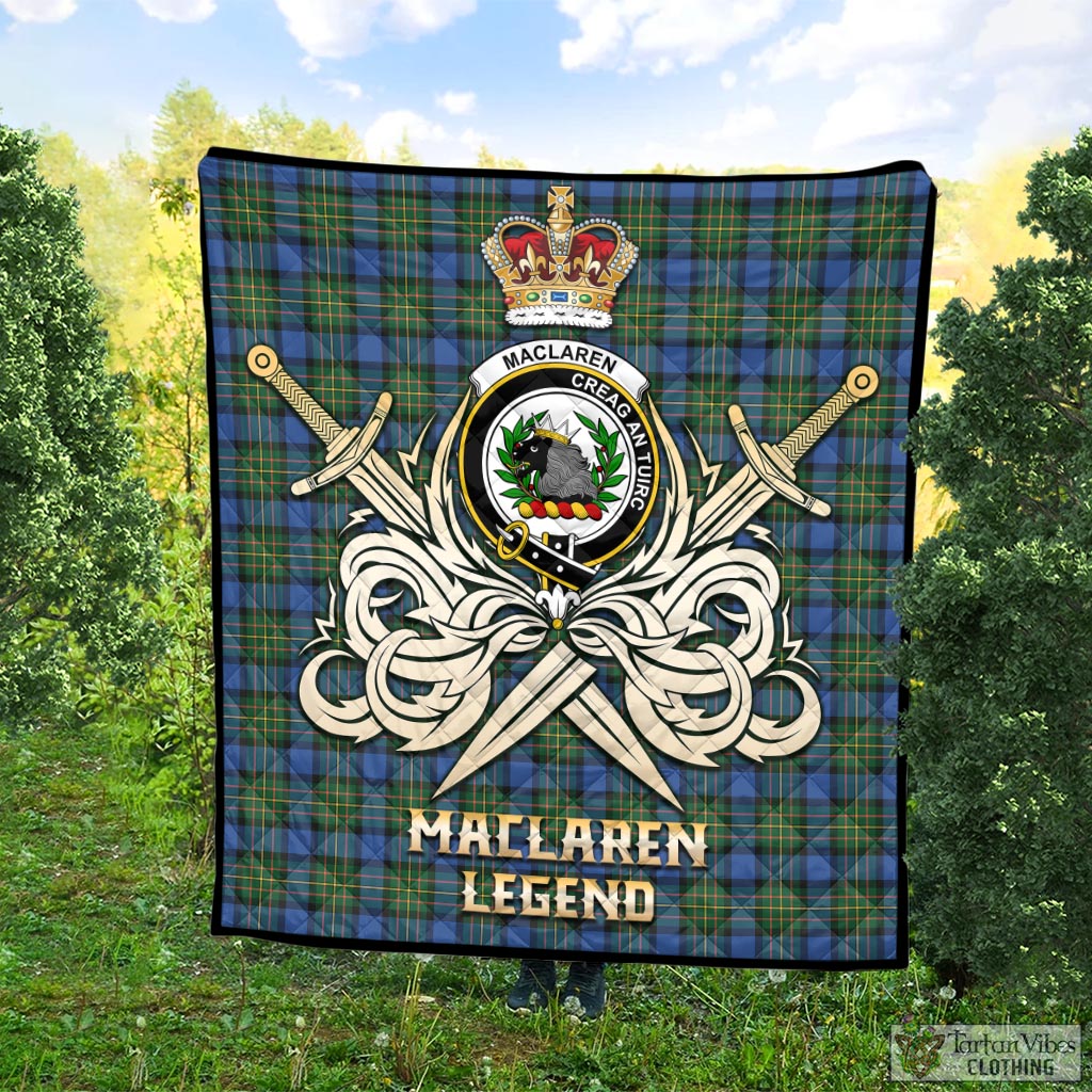 Tartan Vibes Clothing MacLaren Ancient Tartan Quilt with Clan Crest and the Golden Sword of Courageous Legacy