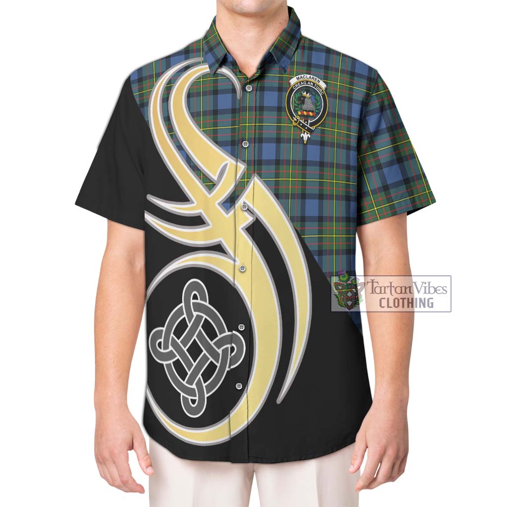 MacLaren Ancient Tartan Short Sleeve Button Shirt with Family Crest and Celtic Symbol Style Kid - Tartan Vibes Clothing