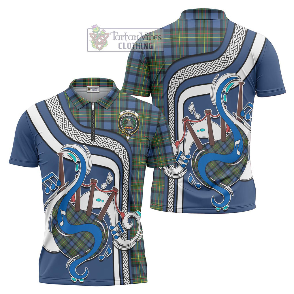 MacLaren Ancient Tartan Zipper Polo Shirt with Epic Bagpipe Style Unisex - Tartanvibesclothing Shop