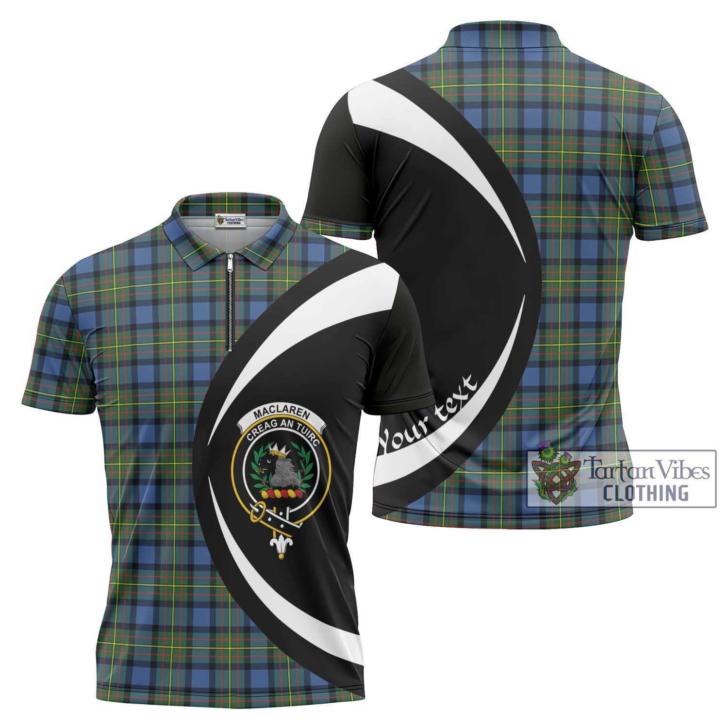 Tartan Vibes Clothing MacLaren Ancient Tartan Zipper Polo Shirt with Family Crest Circle Style