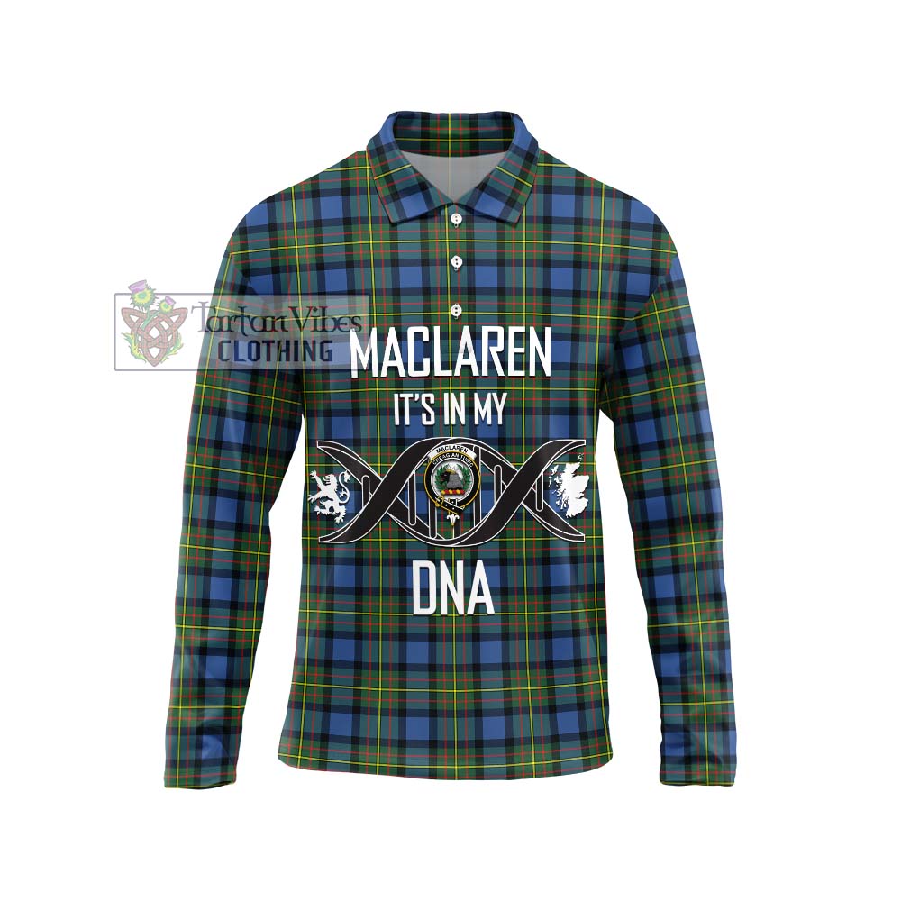 MacLaren Ancient Tartan Long Sleeve Polo Shirt with Family Crest DNA In Me Style Unisex - Tartanvibesclothing Shop