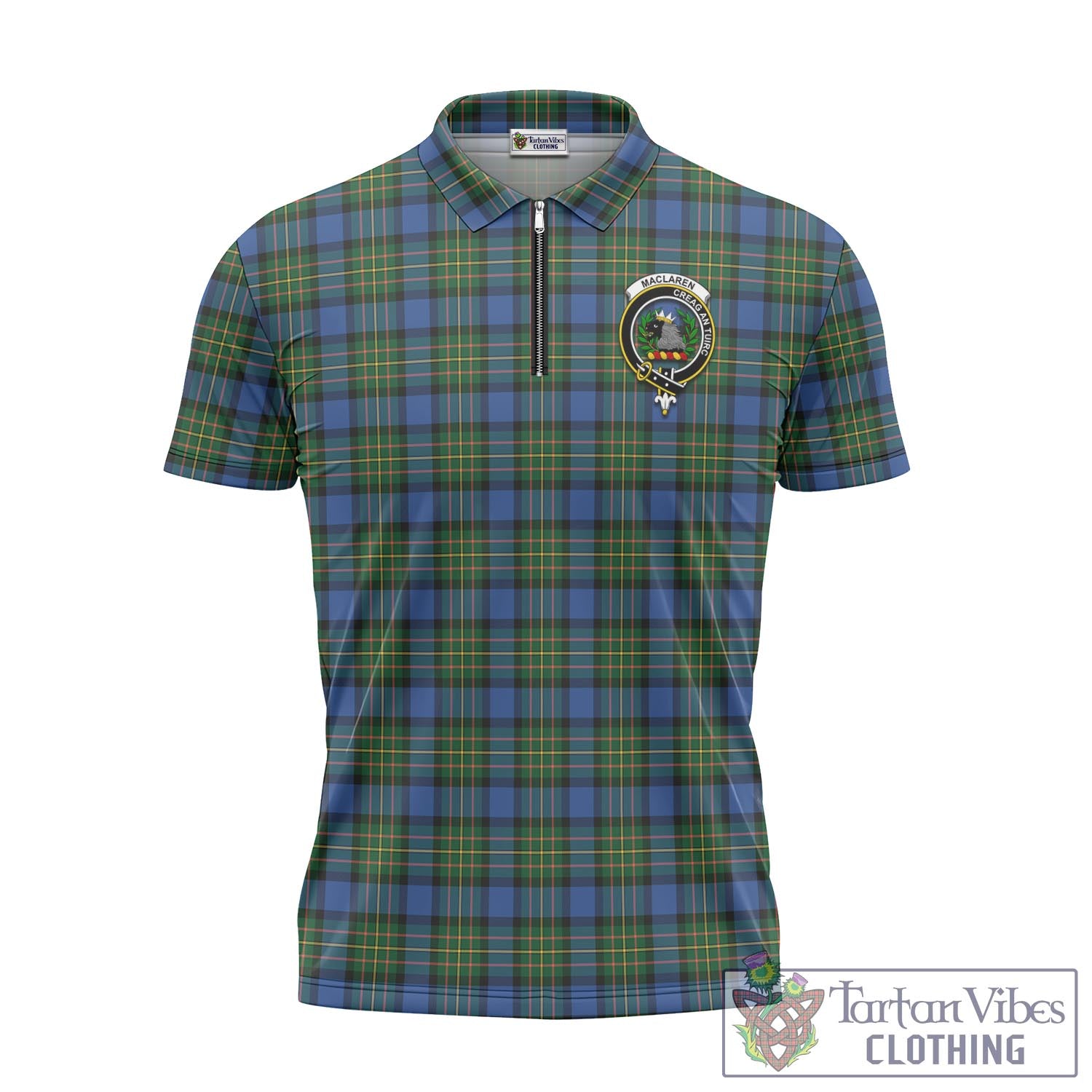 Tartan Vibes Clothing MacLaren Ancient Tartan Zipper Polo Shirt with Family Crest