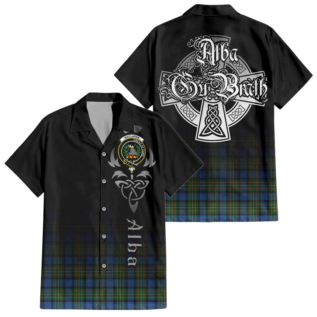 Tartan Vibes Clothing MacLaren Ancient Tartan Short Sleeve Button Up Featuring Alba Gu Brath Family Crest Celtic Inspired