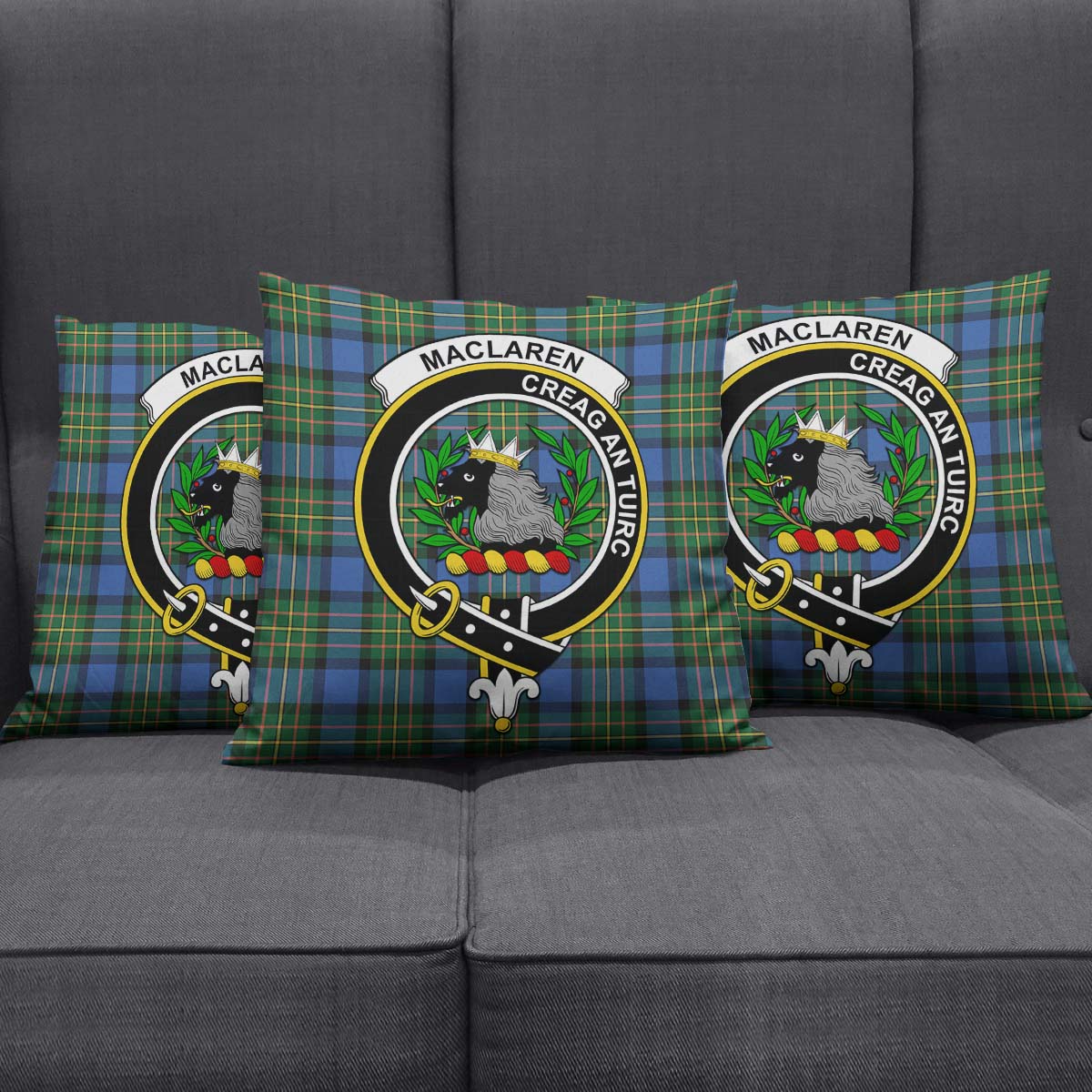 MacLaren Ancient Tartan Pillow Cover with Family Crest Square Pillow Cover - Tartanvibesclothing