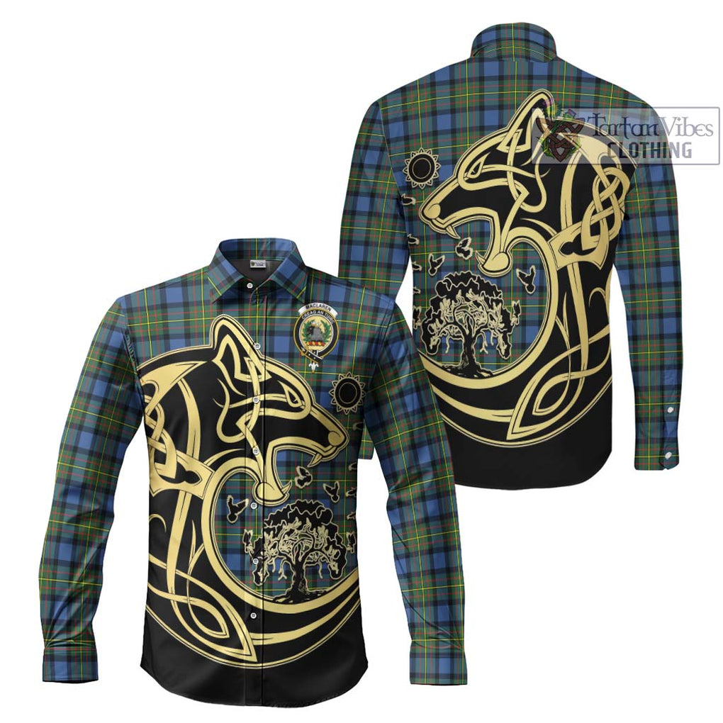 MacLaren Ancient Tartan Long Sleeve Button Shirt with Family Crest Celtic Wolf Style Men's Shirt S - Tartan Vibes Clothing