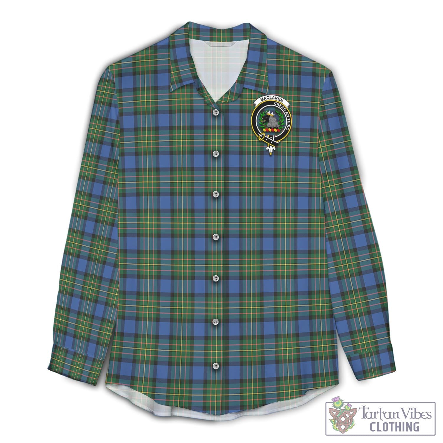 Tartan Vibes Clothing MacLaren Ancient Tartan Womens Casual Shirt with Family Crest