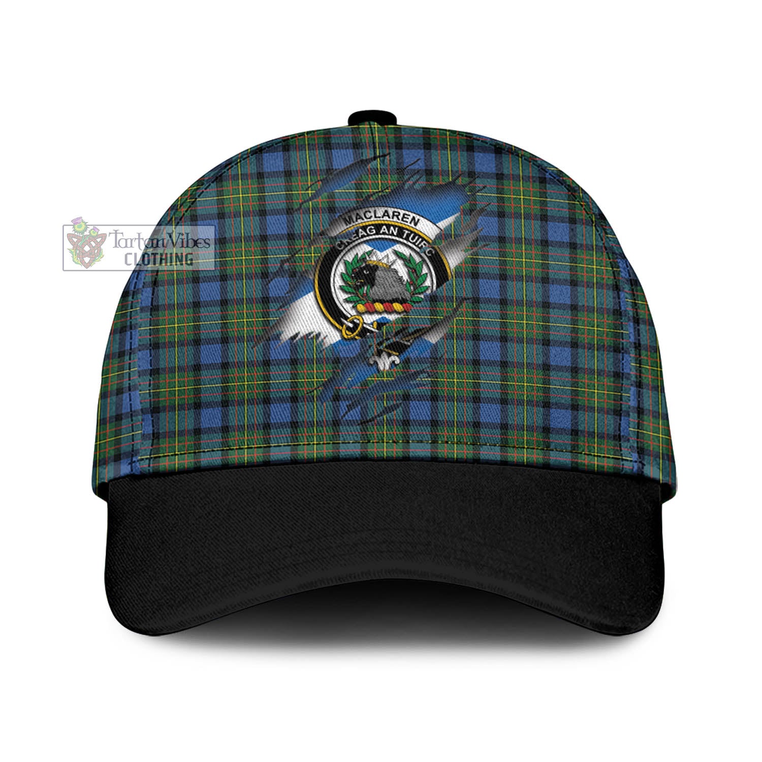 Tartan Vibes Clothing MacLaren Ancient Tartan Classic Cap with Family Crest In Me Style