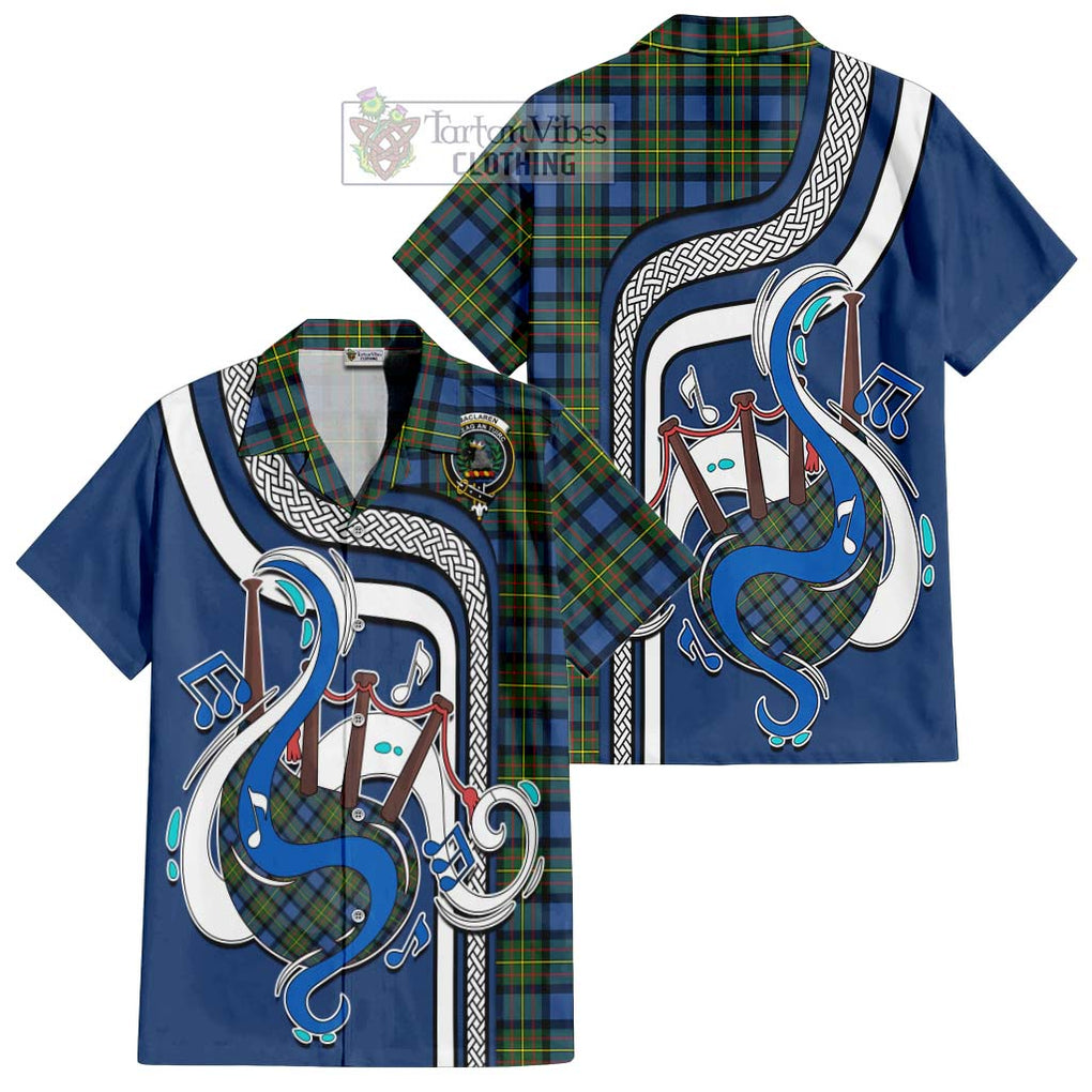 MacLaren Ancient Tartan Short Sleeve Button Shirt with Epic Bagpipe Style Kid - Tartanvibesclothing Shop