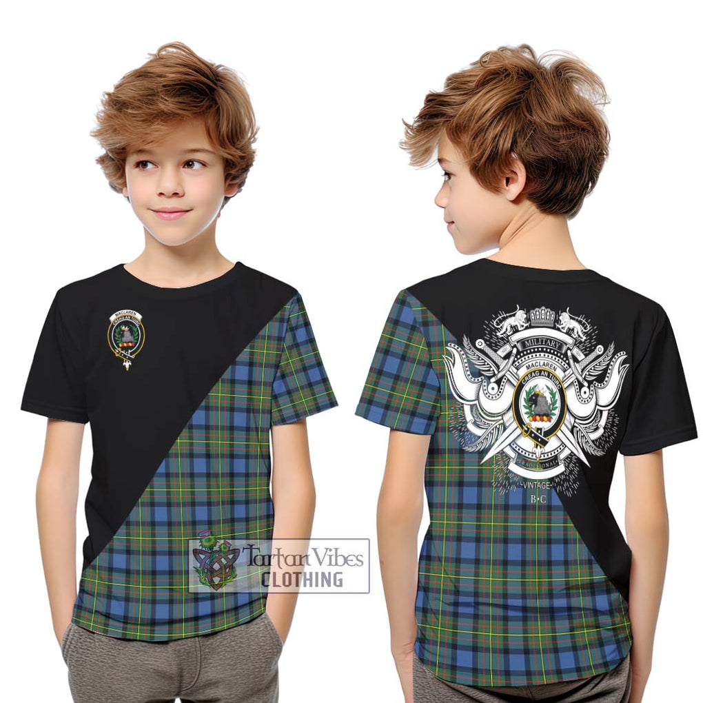 MacLaren Ancient Tartan Kid T-Shirt with Family Crest and Military Logo Style Youth XL Size14 - Tartanvibesclothing Shop