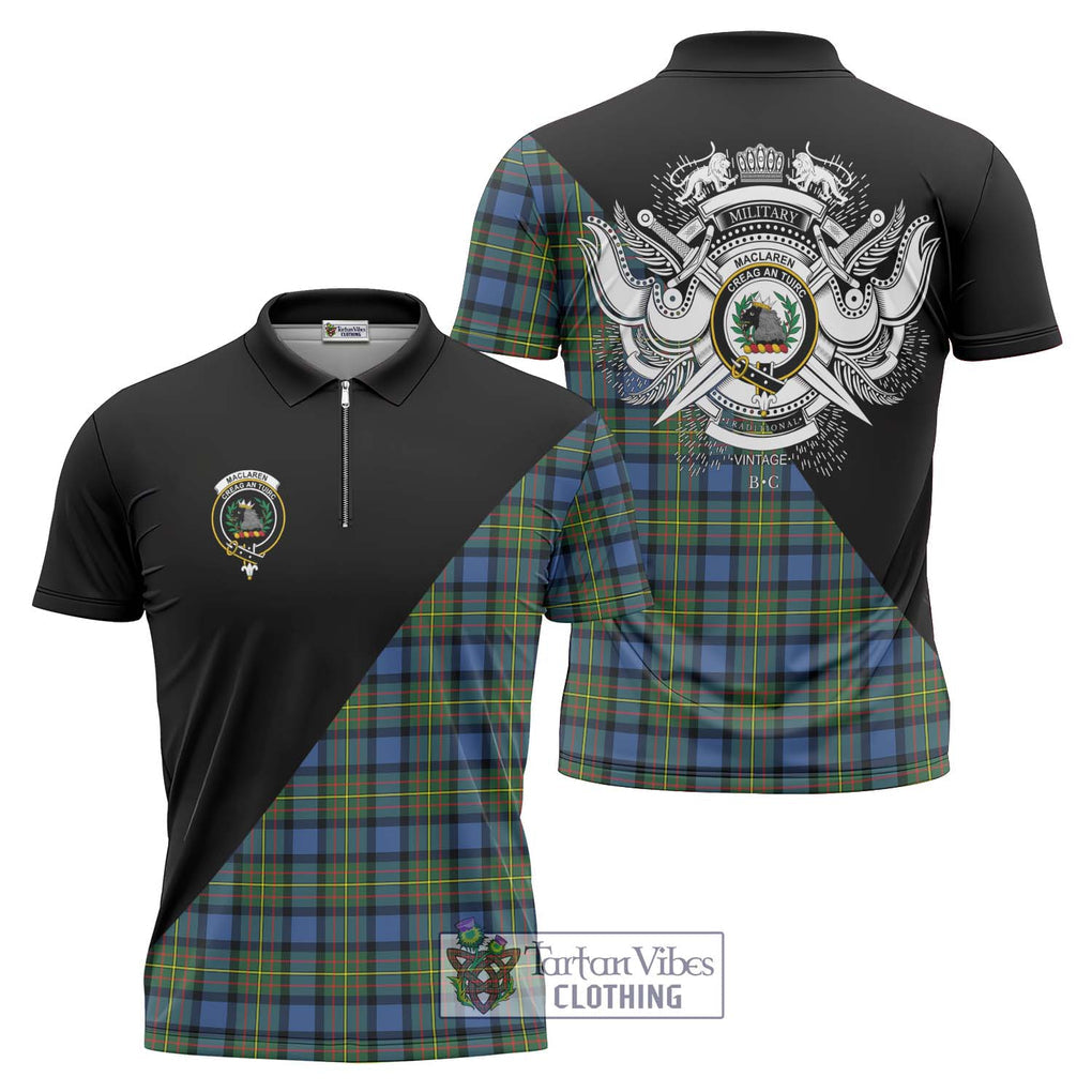 MacLaren Ancient Tartan Zipper Polo Shirt with Family Crest and Military Logo Style Unisex - Tartanvibesclothing Shop