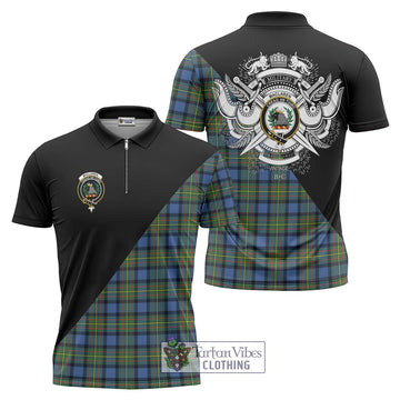 MacLaren Ancient Tartan Zipper Polo Shirt with Family Crest and Military Logo Style