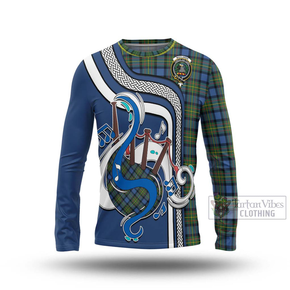 Tartan Vibes Clothing MacLaren Ancient Tartan Long Sleeve T-Shirt with Epic Bagpipe Style