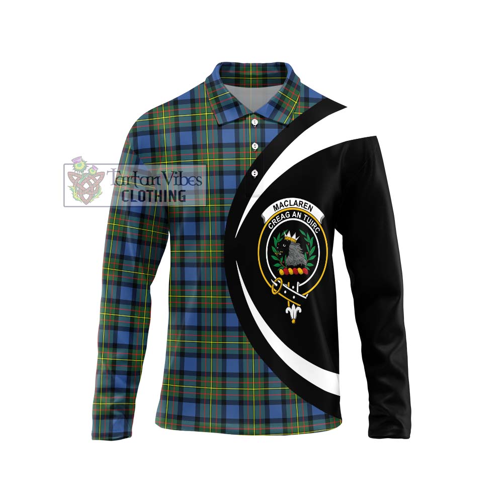 MacLaren Ancient Tartan Long Sleeve Polo Shirt with Family Crest Circle Style Unisex - Tartan Vibes Clothing