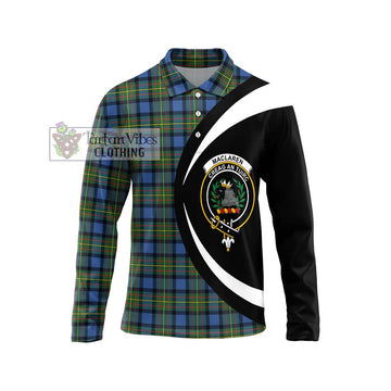 MacLaren Ancient Tartan Long Sleeve Polo Shirt with Family Crest Circle Style