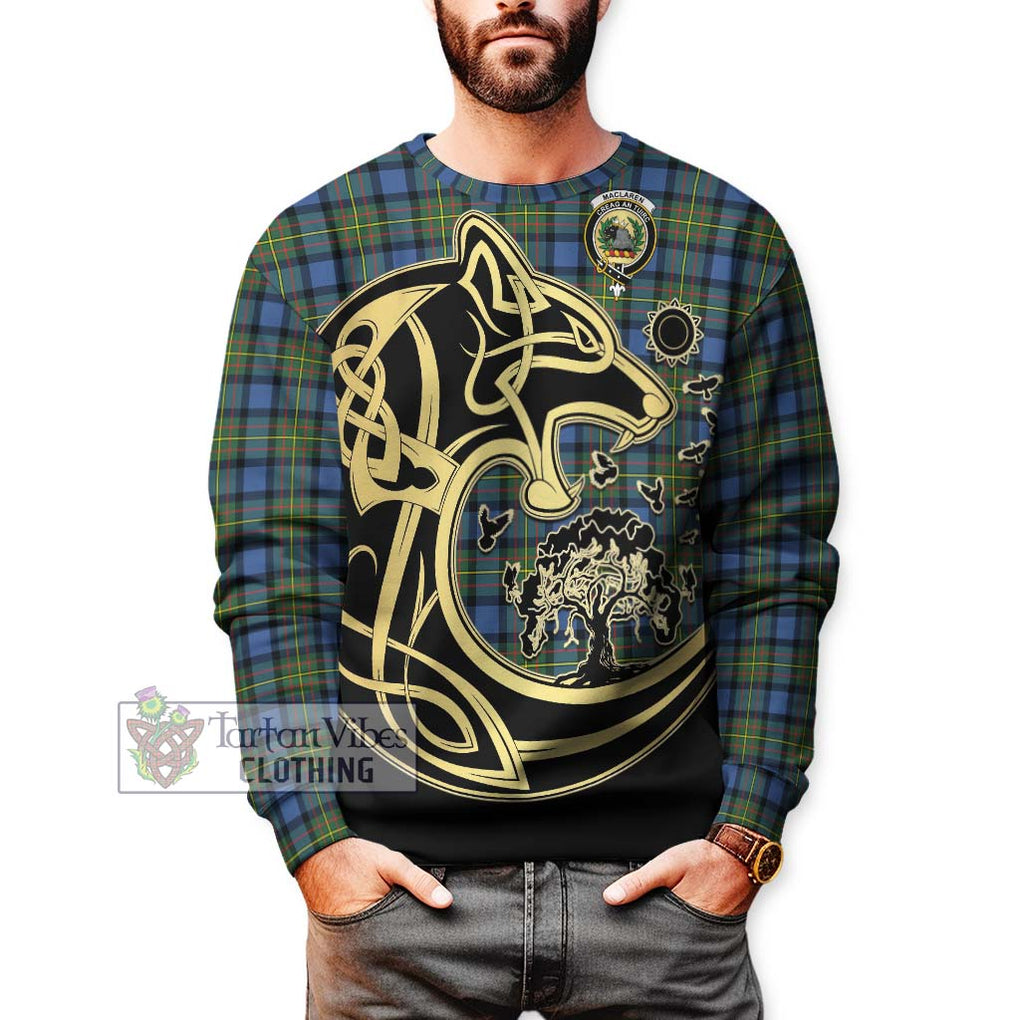 MacLaren Ancient Tartan Sweatshirt with Family Crest Celtic Wolf Style Unisex - Tartan Vibes Clothing