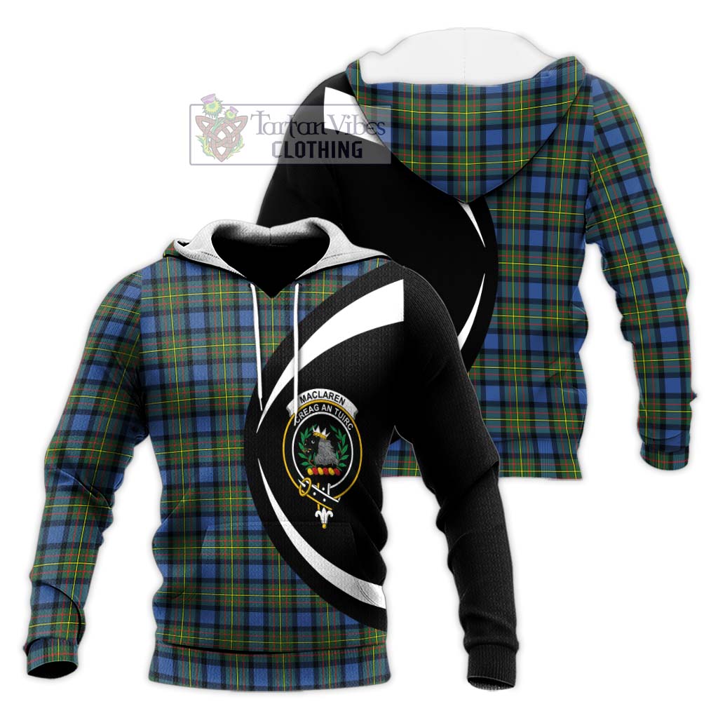 MacLaren Ancient Tartan Knitted Hoodie with Family Crest Circle Style Unisex Knitted Pullover Hoodie - Tartan Vibes Clothing