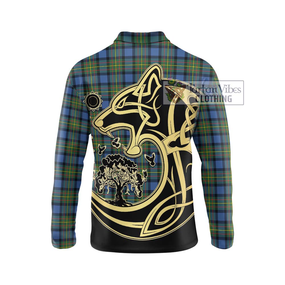 MacLaren Ancient Tartan Long Sleeve Polo Shirt with Family Crest Celtic Wolf Style - Tartanvibesclothing Shop