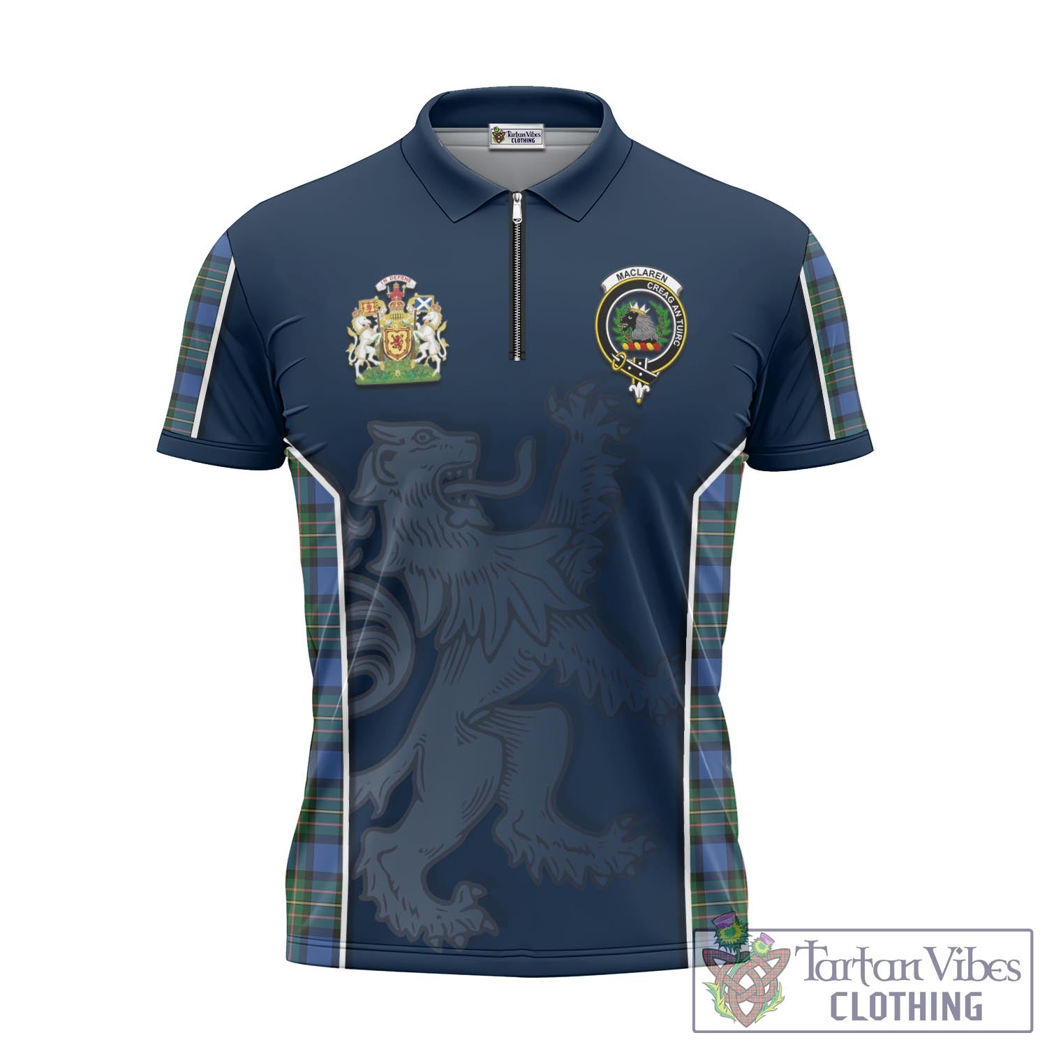 Tartan Vibes Clothing MacLaren Ancient Tartan Zipper Polo Shirt with Family Crest and Lion Rampant Vibes Sport Style