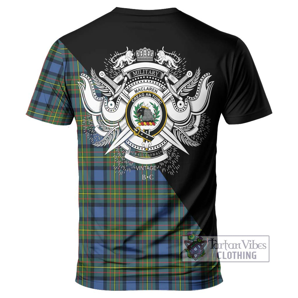 MacLaren Ancient Tartan T-Shirt with Family Crest and Military Logo Style - Tartanvibesclothing Shop