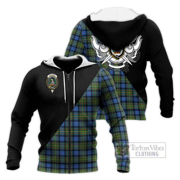 MacLaren Ancient Tartan Knitted Hoodie with Family Crest and Military Logo Style