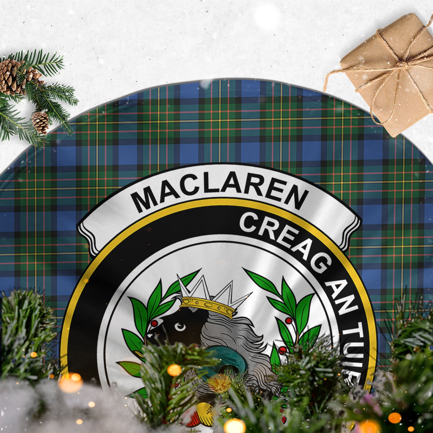 MacLaren Ancient Tartan Christmas Tree Skirt with Family Crest - Tartanvibesclothing