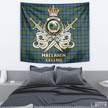 MacLaren Ancient Tartan Tapestry with Clan Crest and the Golden Sword of Courageous Legacy