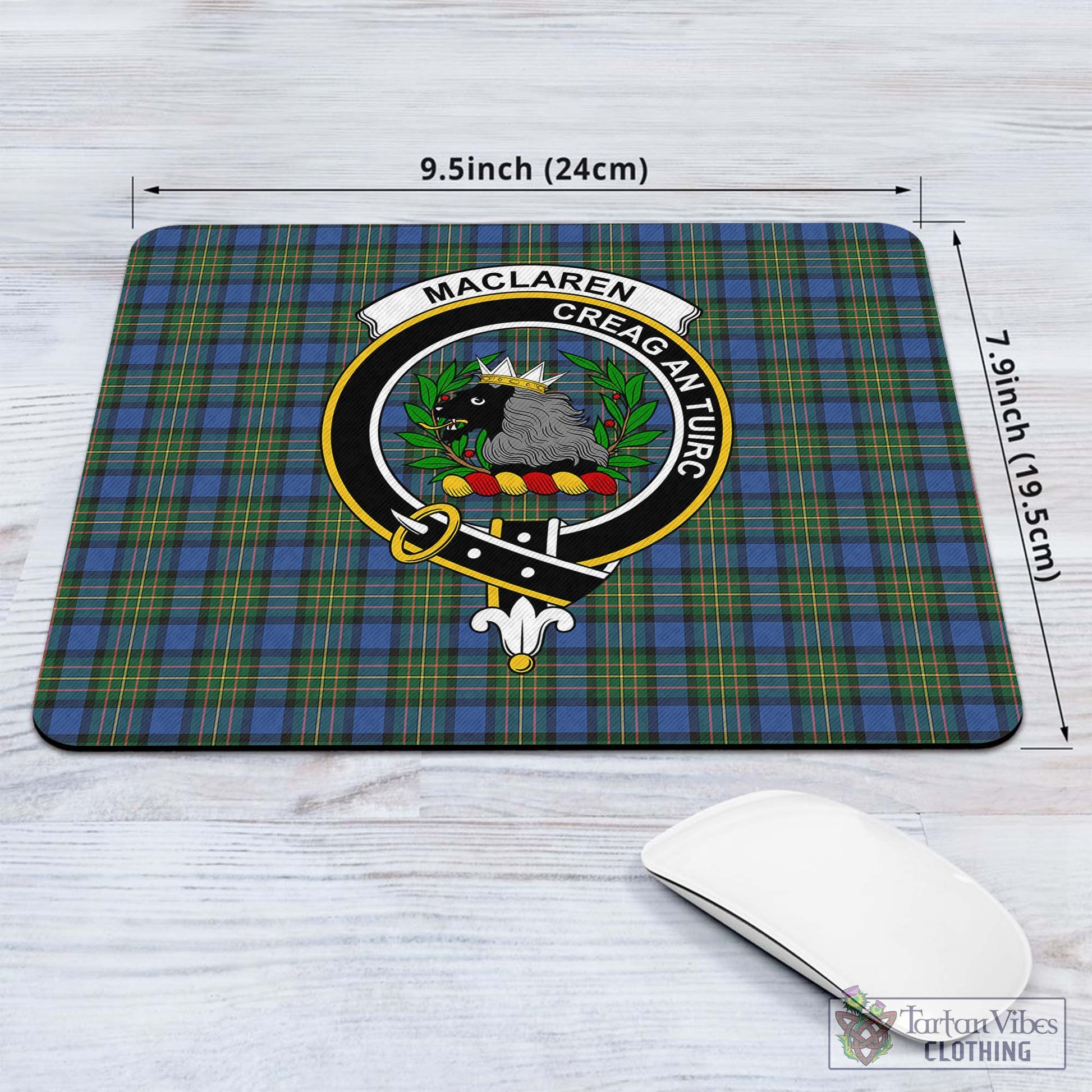 Tartan Vibes Clothing MacLaren Ancient Tartan Mouse Pad with Family Crest