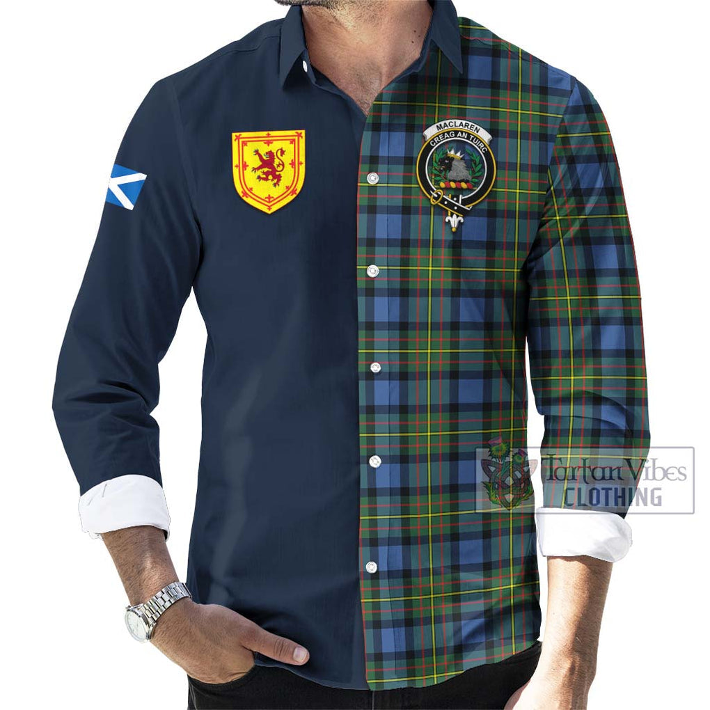 Tartan Vibes Clothing MacLaren Ancient Tartan Long Sleeve Button Shirt with Scottish Lion Royal Arm Half Style