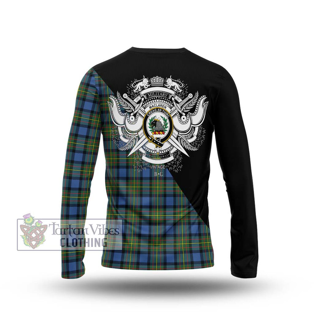 MacLaren Ancient Tartan Long Sleeve T-Shirt with Family Crest and Military Logo Style - Tartanvibesclothing Shop