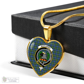 MacLaren Ancient Tartan Heart Necklace with Family Crest