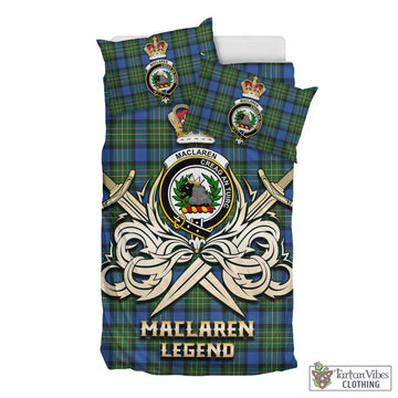 MacLaren Ancient Tartan Bedding Set with Clan Crest and the Golden Sword of Courageous Legacy