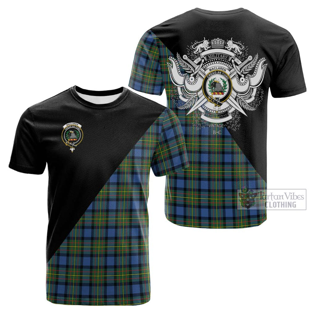 Tartan Vibes Clothing MacLaren Ancient Tartan Cotton T-shirt with Family Crest and Military Logo Style