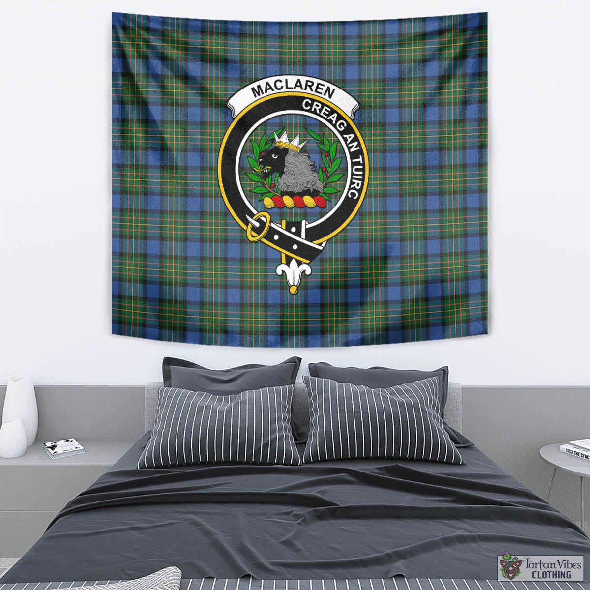 Tartan Vibes Clothing MacLaren Ancient Tartan Tapestry Wall Hanging and Home Decor for Room with Family Crest