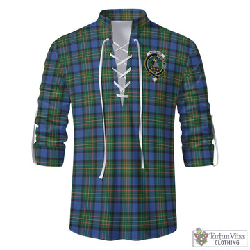 MacLaren Ancient Tartan Men's Scottish Traditional Jacobite Ghillie Kilt Shirt with Family Crest