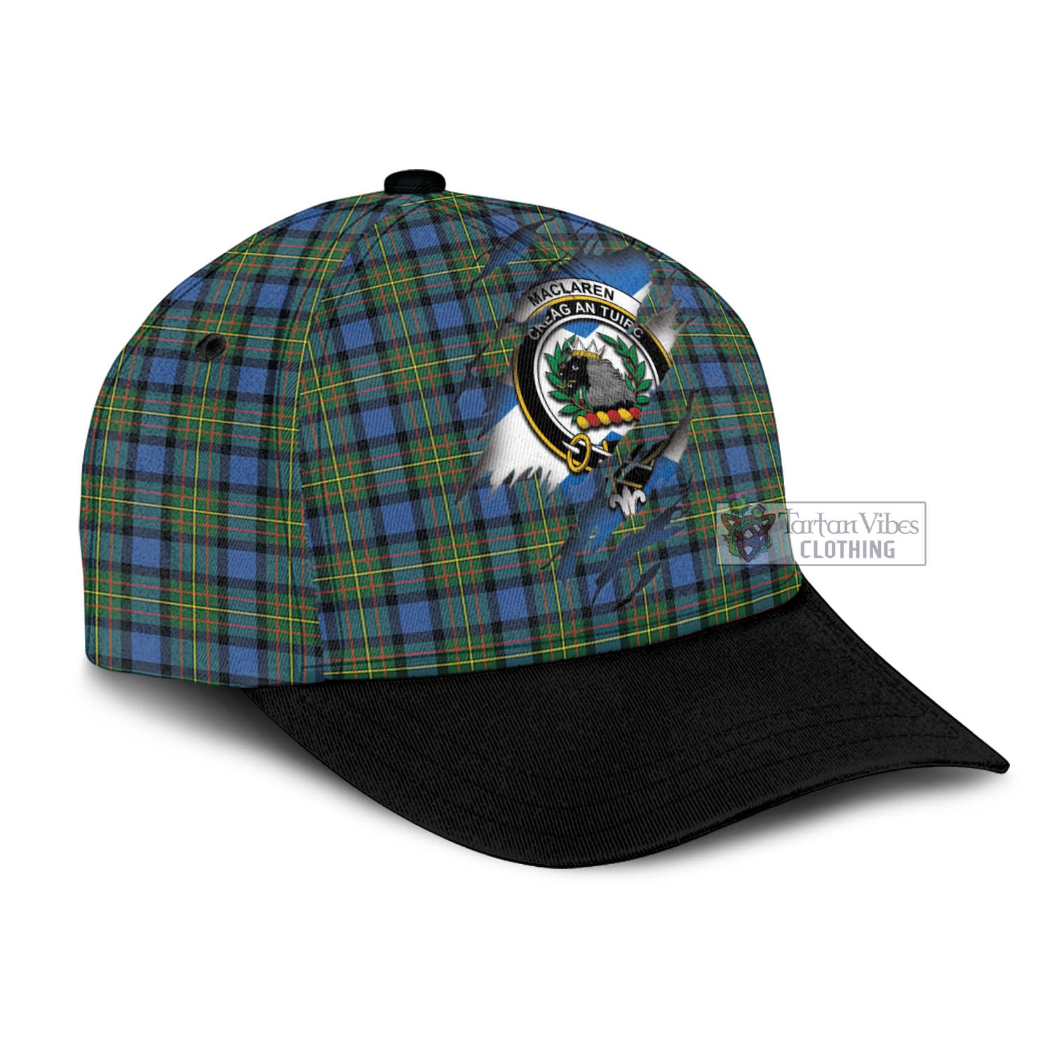 Tartan Vibes Clothing MacLaren Ancient Tartan Classic Cap with Family Crest In Me Style