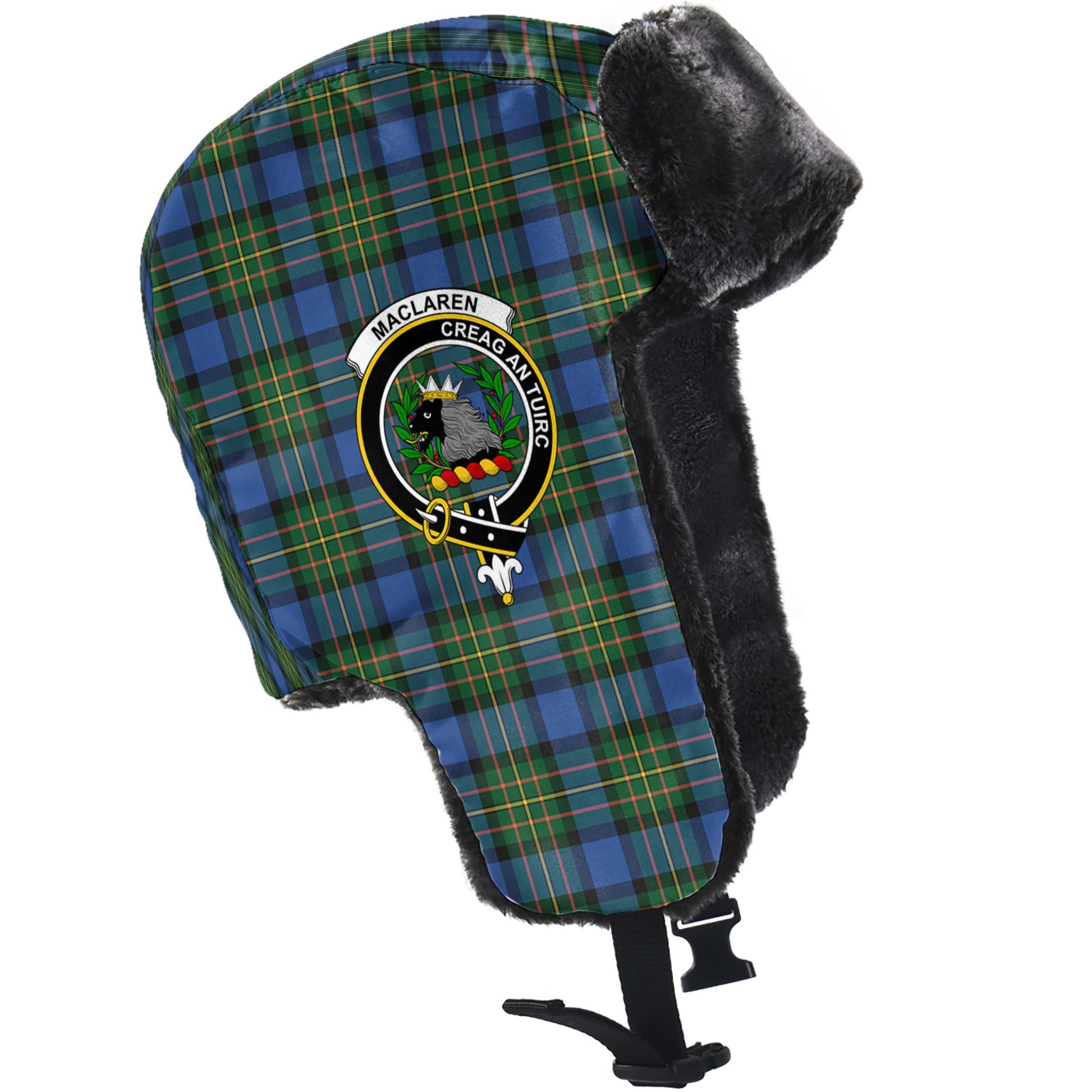 MacLaren Ancient Tartan Winter Trapper Hat with Family Crest - Tartanvibesclothing