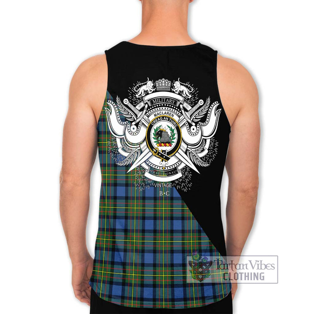 MacLaren Ancient Tartan Men's Tank Top with Family Crest and Military Logo Style - Tartanvibesclothing Shop