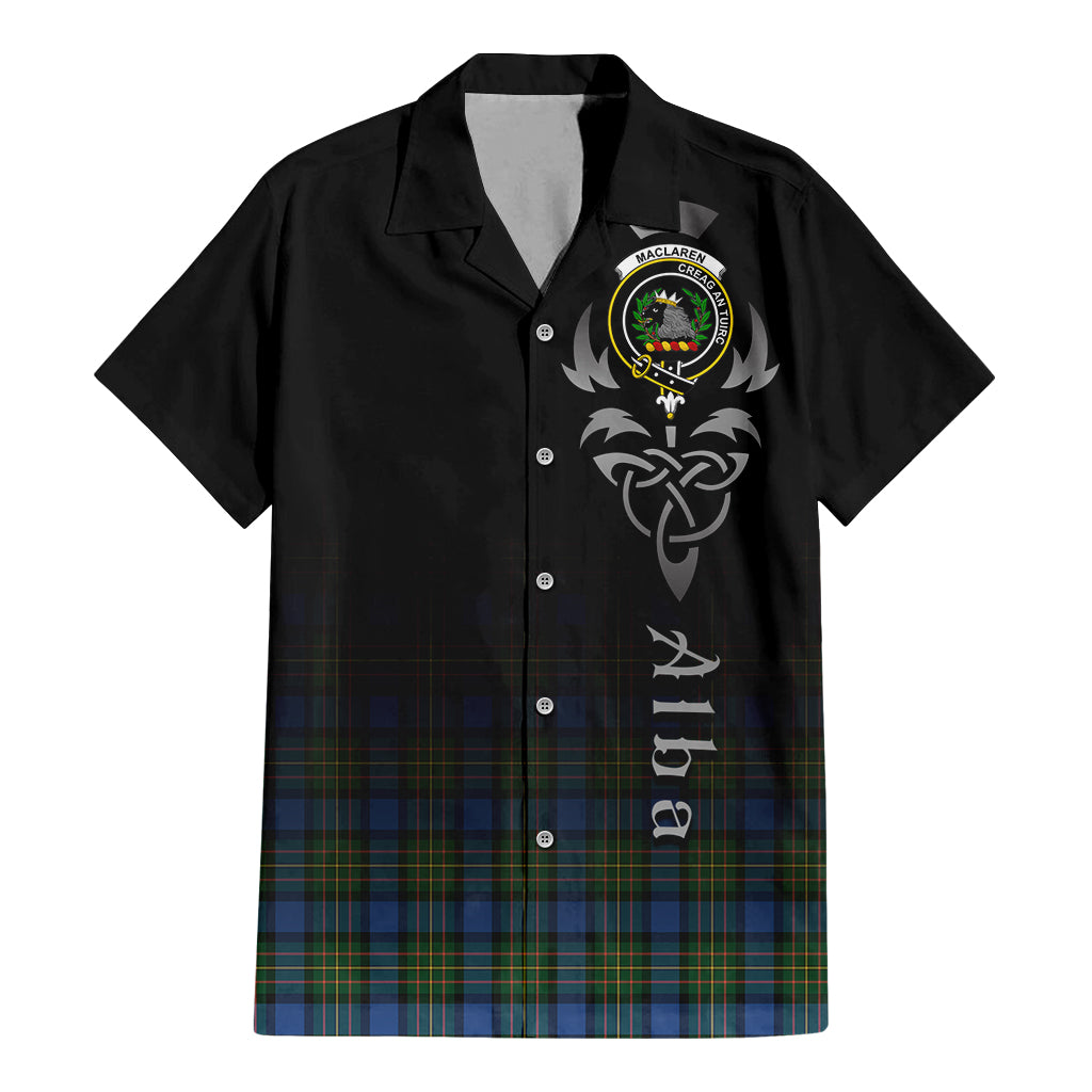 Tartan Vibes Clothing MacLaren Ancient Tartan Short Sleeve Button Up Featuring Alba Gu Brath Family Crest Celtic Inspired