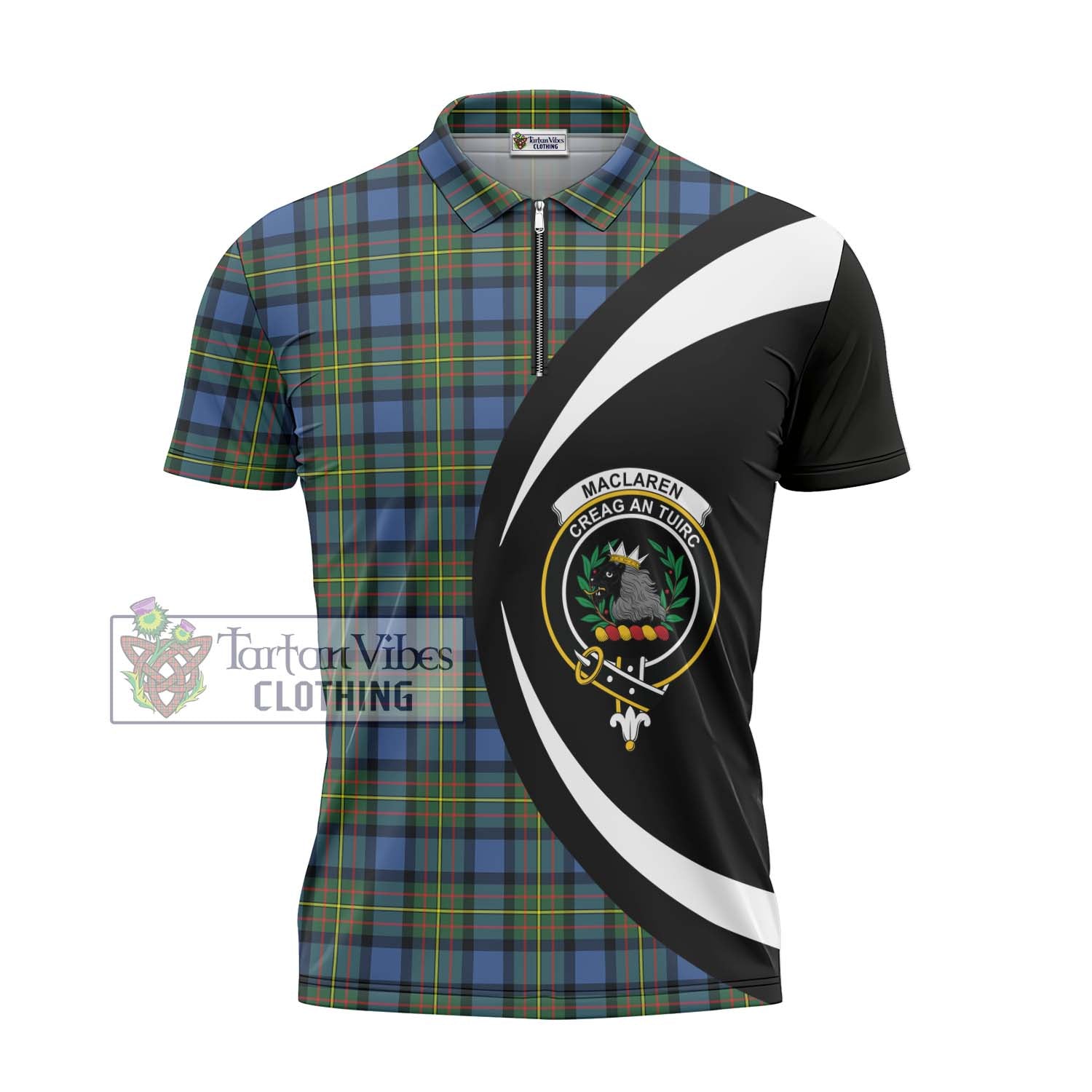 Tartan Vibes Clothing MacLaren Ancient Tartan Zipper Polo Shirt with Family Crest Circle Style