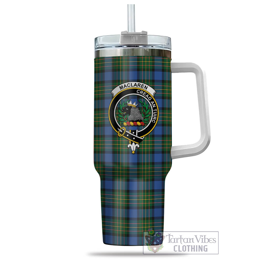 Tartan Vibes Clothing MacLaren Ancient Tartan and Family Crest Tumbler with Handle