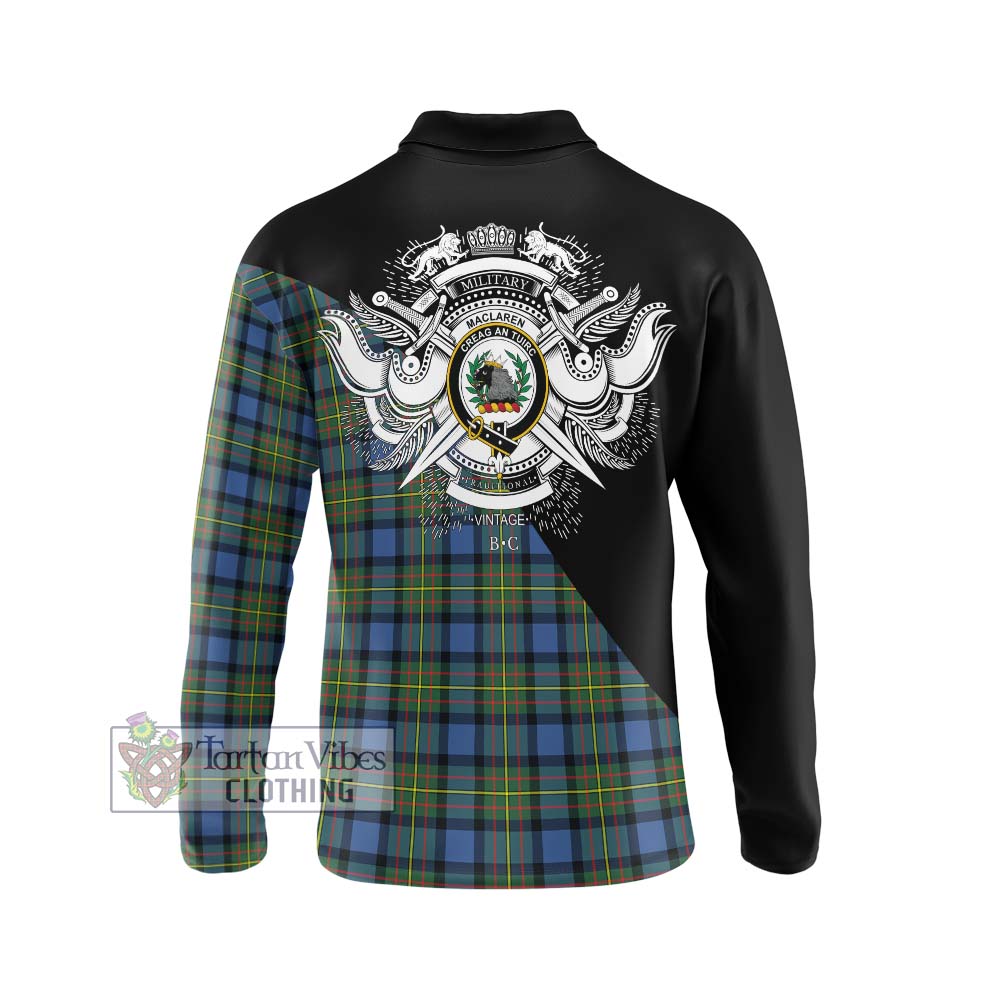 MacLaren Ancient Tartan Long Sleeve Polo Shirt with Family Crest and Military Logo Style - Tartanvibesclothing Shop