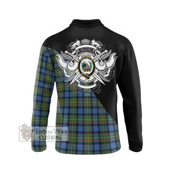 MacLaren Ancient Tartan Long Sleeve Polo Shirt with Family Crest and Military Logo Style