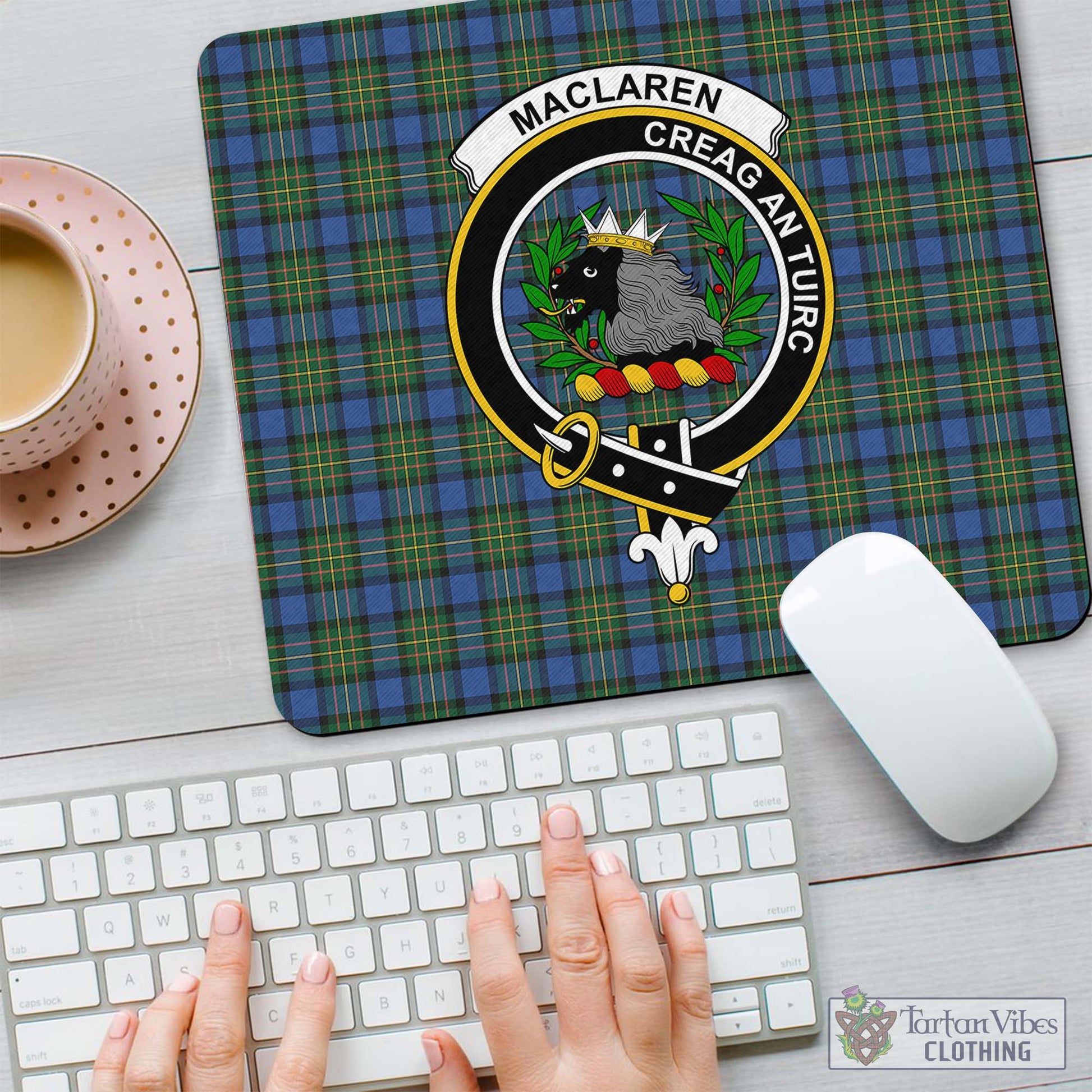 Tartan Vibes Clothing MacLaren Ancient Tartan Mouse Pad with Family Crest